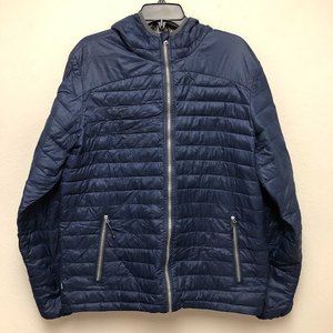 Elevate Trident Seafoods Men's Blue Nylon Quilted Jacket L Silver Lining Hooded